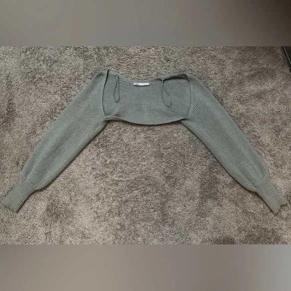 ZARA Sage Green Ribbed Knit Bolero / Arm Warmers - Picture 2 of 6